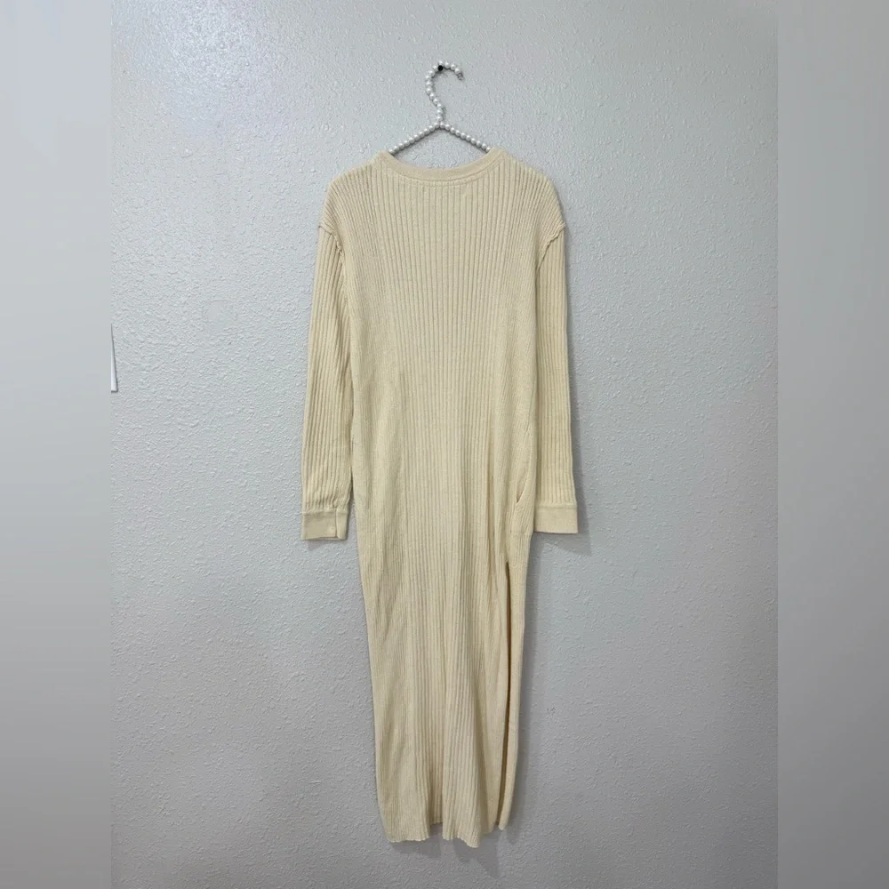Free People FP BEACH Free Fall Sweater Maxi Slit Ribbed Dress Tan Size S